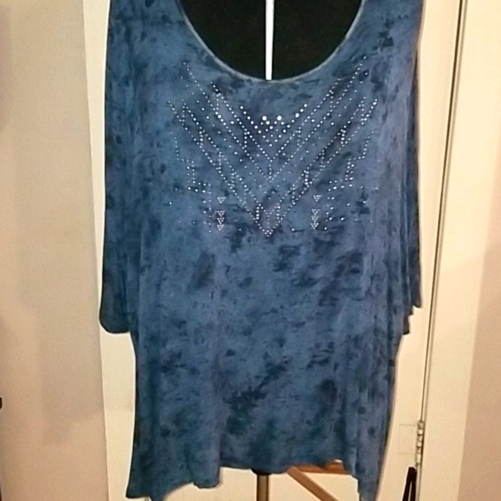 NWOT One World Blue Beaded Tie Dye Tunic 5X